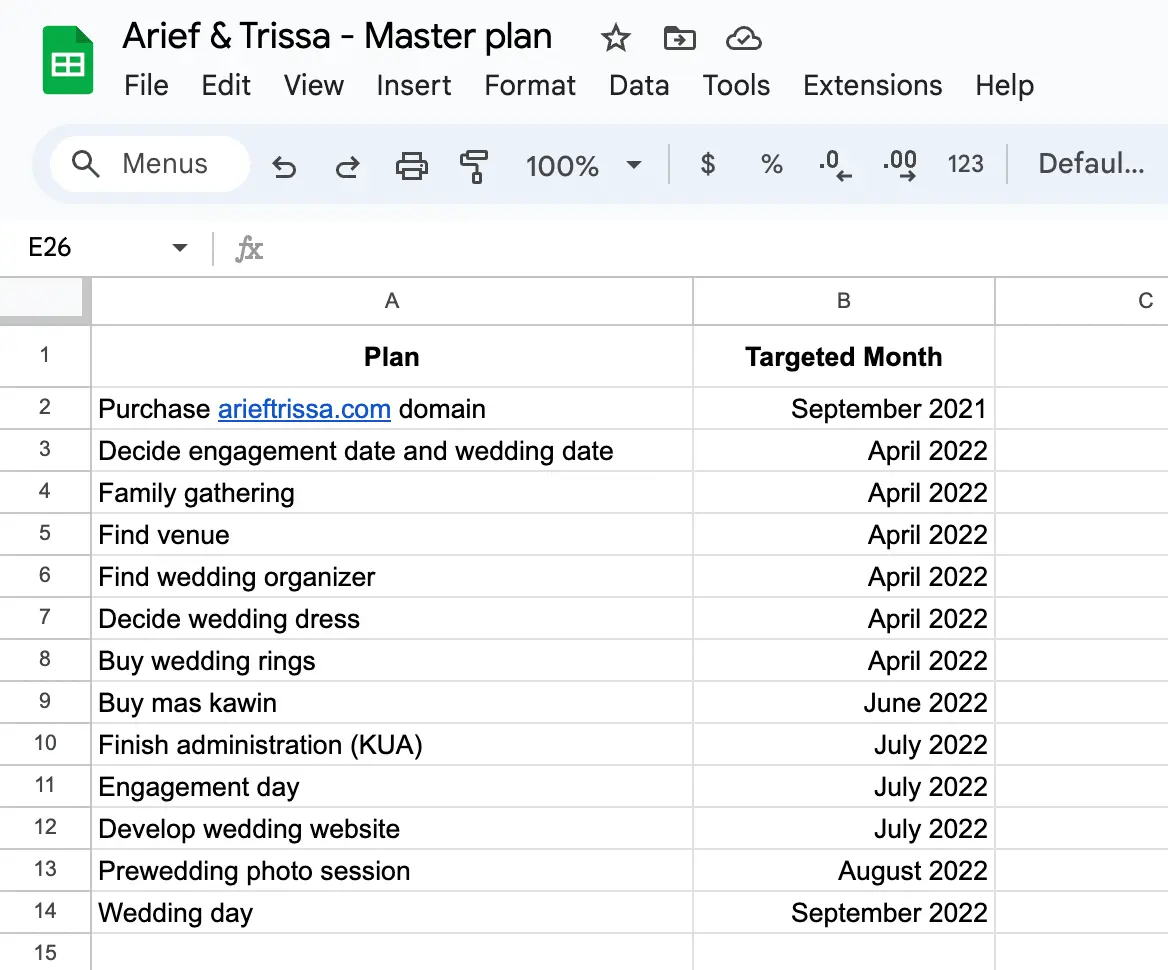 Our wedding plan